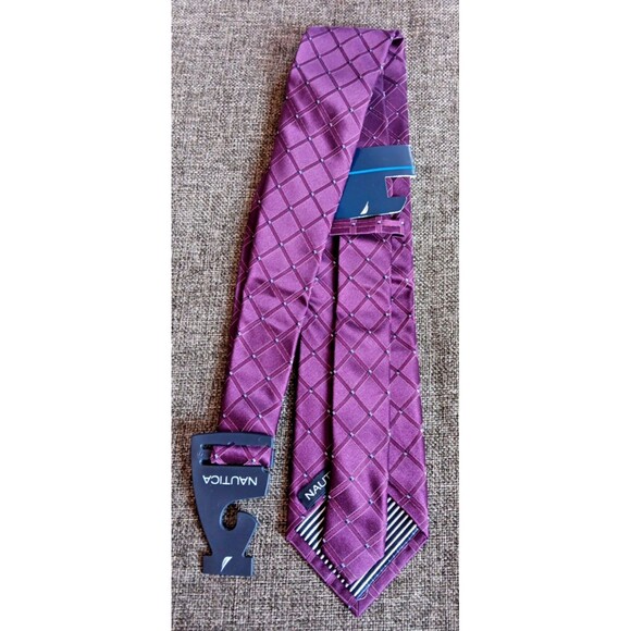 Tie 70s 80s 90s Y2K Mens New Nautica Silk Purple Check 3.25 Wide 59 Long - Picture 4 of 5